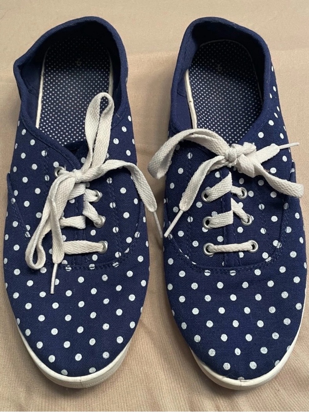 Polka Dot Canvas Lace-Up Sneakers - Navy/White Women’s 9